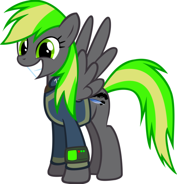 Size: 3866x4031 | Tagged: safe, artist:x-blackpearl-x, derpibooru import, oc, oc:destiny dazzle (dee), unofficial characters only, pegasus, pony, fallout equestria, fallout equestria: the rejected ones, happy, pipbuck