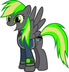 Size: 3866x4031 | Tagged: safe, artist:x-blackpearl-x, derpibooru import, oc, oc:destiny dazzle (dee), unofficial characters only, pegasus, pony, fallout equestria, fallout equestria: the rejected ones, happy, pipbuck