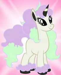 Size: 1280x1570 | Tagged: safe, artist:mofetafrombrooklyn, derpibooru import, ponified, galarian ponyta, pony, ponyta, unicorn, pink background, pokemon sword and shield, pokémon, simple background, solo