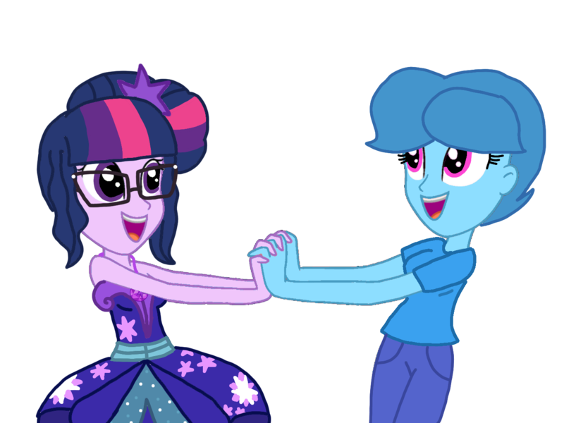 Size: 1440x1080 | Tagged: safe, artist:徐詩珮, derpibooru import, sci-twi, spring rain, twilight sparkle, equestria girls, base used, clothes, dress, equestria girls-ified, female, glasses, lesbian, magical geodes, male, sci-springlight, shipping, simple background, springlight, straight, transparent background