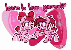 Size: 1500x1057 | Tagged: safe, artist:lou, derpibooru import, ponified, earth pony, pony, crossover, heart, pink, positive ponies, self love, self ponidox, spinel (steven universe), steven universe