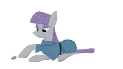 Size: 1920x1080 | Tagged: safe, artist:cxzcciro3, derpibooru import, boulder (pet), maud pie, earth pony, pony, clothes, dress, female, lidded eyes, mare, prone, simple background, solo, white background