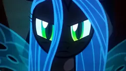 Size: 2560x1440 | Tagged: changeling, derpibooru import, former queen chrysalis, frenemies (episode), looking at you, photo, picture of a screen, queen chrysalis, safe, screencap, solo