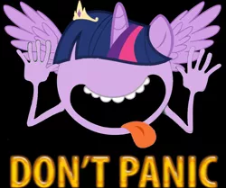 Size: 1024x857 | Tagged: safe, derpibooru import, twilight sparkle, twilight sparkle (alicorn), alicorn, pony, alicorn drama, caption, don't panic, drama, female, hitchhiker's guide to the galaxy, image macro, mare, text