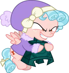 Size: 7554x8000 | Tagged: safe, artist:chrzanek97, artist:sinkbon, derpibooru import, cozy glow, pegasus, pony, frenemies (episode), .svg available, absurd resolution, beanie, bell, clothes, cutie mark, female, filly, flying, grogar's bell, hat, simple background, solo, transparent background, vector