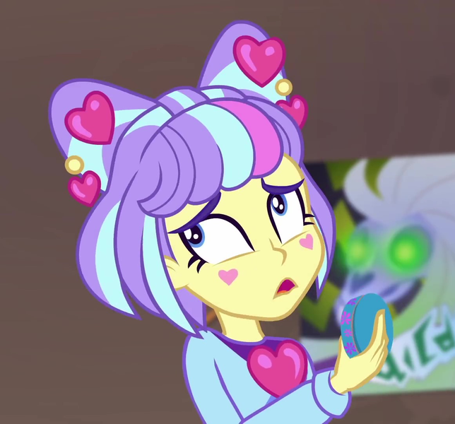 Size: 1159x1080 | Tagged: safe, derpibooru import, screencap, supernova zap, equestria girls, equestria girls series, sunset's backstage pass!, spoiler:eqg series (season 2), compact mirror, cropped, cute, female, heart, poster, solo, su-z, su-z-betes