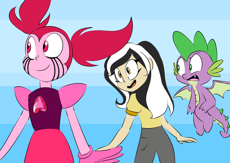 Size: 1414x1000 | Tagged: angry, artist:emositecc, derpibooru import, distracted boyfriend meme, dragon, oc, oc:color cream, safe, smiling, spike, spinel (steven universe), steven universe, winged spike