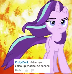 Size: 999x1024 | Tagged: safe, derpibooru import, starlight glimmer, pony, the ending of the end, cool guys don't look at explosions, explosion, jacksfilms, original image, png, starlight glimmer in places she shouldn't be