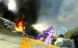 Size: 1680x1050 | Tagged: safe, derpibooru import, starlight glimmer, pony, companion cube, cool guys don't look at explosions, explosion, portal, portal (valve), starlight glimmer in places she shouldn't be