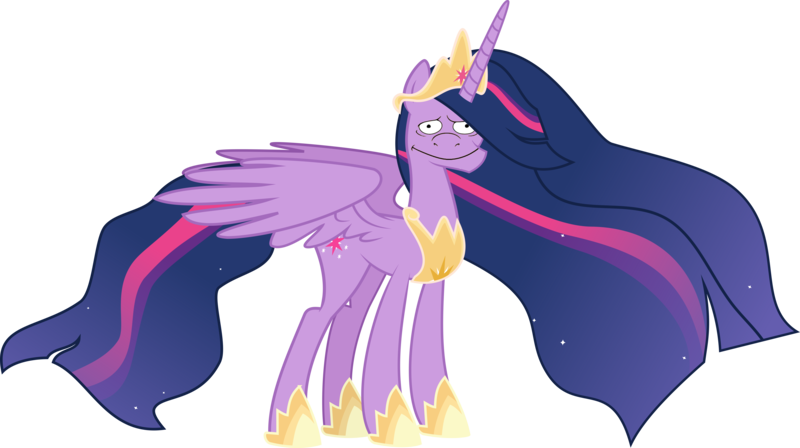 Size: 7807x4374 | Tagged: safe, artist:crystalmagic6, derpibooru import, edit, princess twilight 2.0, twilight sparkle, twilight sparkle (alicorn), alicorn, pony, the last problem, absurd resolution, and it's already shit, awkward smile, crown, cutie mark, ethereal mane, female, jewelry, looking at you, mare, meme, moe syzlak, older, older twilight, regalia, simple background, smiling, solo, starry mane, tiara, transparent background, updated