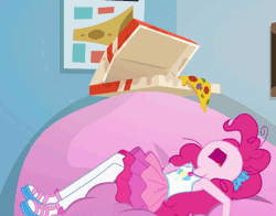 Size: 1380x1080 | Tagged: safe, derpibooru import, screencap, pinkie pie, equestria girls, equestria girls series, holidays unwrapped, spoiler:eqg series (season 2), animated, blizzard or bust, cropped, food, gif, meat, mushroom, pepper, pepperoni, pepperoni pizza, pizza, sci-twi's room, sleeping, snoring, solo, this will end in burns