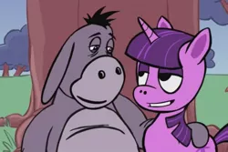 Size: 960x640 | Tagged: adjustment burro, derpibooru import, eeyore, mad magazine, mad (tv series), safe, screencap, twilight sparkle