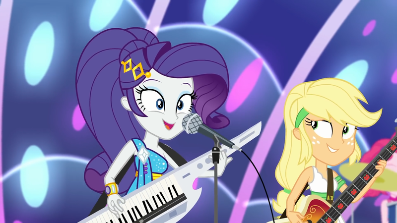 Size: 1920x1080 | Tagged: safe, derpibooru import, screencap, applejack, pinkie pie, rarity, equestria girls, equestria girls series, spring breakdown, spoiler:eqg series (season 2), all good (song), bass guitar, beautiful, cute, duo focus, female, happy, jackabetes, keytar, microphone, microphone stand, musical instrument, offscreen character, raribetes, singing, sleeveless, smiling, stage