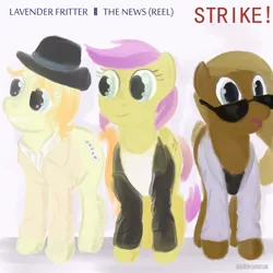 Size: 1492x1492 | Tagged: safe, artist:shiki01, derpibooru import, elsie, lavender fritter, press pass, press release (character), pretty vision, ponified, earth pony, pony, album cover, background pony, elise, female, huey lewis and the news, mare, older, parody, ponified album cover