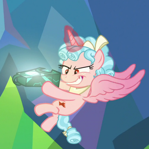 Size: 700x700 | Tagged: safe, derpibooru import, screencap, cozy glow, alicorn, pony, the ending of the end, alicornified, bell, cozycorn, cropped, grogar's bell, race swap