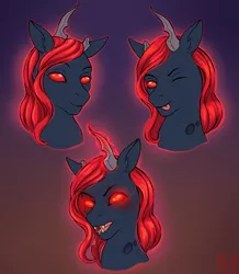 Size: 3056x3508 | Tagged: safe, artist:alexaneon, derpibooru import, oc, oc:king phoenix embers, unofficial characters only, changeling, :), ;p, angry, bust, changeling oc, commission, emotions, one eye closed, portrait, red changeling, tongue out, ych result