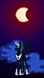 Size: 2160x3840 | Tagged: safe, artist:exhumed legume, derpibooru import, nightmare moon, alicorn, pony, alternate universe, bad end, crown, eclipse, ethereal mane, female, flowing mane, hoof shoes, implied princess celestia, jewelry, mare, mare in the sun, mlp fim's ninth anniversary, peytral, regalia, solar eclipse, solo, sun