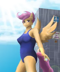 Size: 1074x1280 | Tagged: anthro, artist:rain-hatchett, clothes, derpibooru import, older, older scootaloo, one-piece swimsuit, pegasus, safe, scootaloo, solo, swimsuit