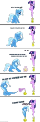 Size: 1050x3200 | Tagged: angry, artist:navitaserussirus, asktwixiegenies, comic, dead source, derpibooru import, didn't think this through, exact words, female, genie, geniefied, genie pony, lesbian, magic, raised hoof, safe, scared, shipping, simple background, transformation, trixie, twilight sparkle, twixie, vector, white background