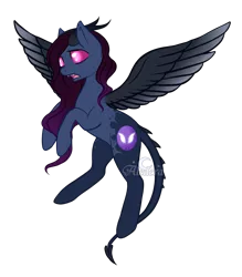 Size: 1032x1180 | Tagged: safe, artist:aledera, derpibooru import, oc, oc:lilith (aledera), unofficial characters only, original species, pony, tiefling, female, horns, mare, simple background, solo, spread wings, transparent background, watermark, wings