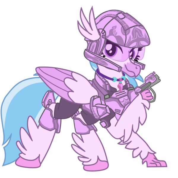 Size: 2400x2400 | Tagged: armor, artist:thevioletghost, crossover, derpibooru import, edit, fire team harmony, gun, halo, halo (series), handgun, helmet, hippogriff, marine, pistol, safe, science fiction, silverstream, solo, vector, vector edit, weapon