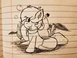 Size: 2560x1920 | Tagged: safe, artist:thebadbadger, derpibooru import, oc, oc:mara aquína, unofficial characters only, eel, eel pony, pony, lined paper, solo, tongue out, traditional art