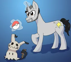 Size: 2048x1774 | Tagged: safe, artist:mitchthemage, derpibooru import, oc, oc:critter catcher, mimikyu, pony, unicorn, pokéball, pokémon, shiny pokémon