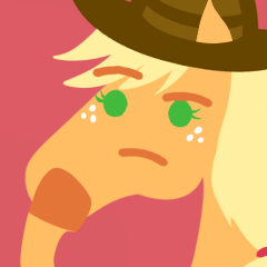 Size: 240x240 | Tagged: safe, artist:conphettey, derpibooru import, applejack, earth pony, pony, applejack's hat, cowboy hat, emoji, female, freckles, hat, hoers, hooves, mare, reaction image, simple background, solo, stetson, thinking, thinking emoji