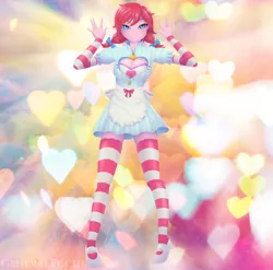 Size: 2773x2743 | Tagged: suggestive, artist:generalecchi, derpibooru import, pinkie pie, equestria girls, boob window, breasts, clothes, costume, nightmare night costume, smug wendy's, socks, solo, striped socks, thigh highs