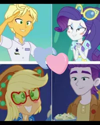 Size: 720x900 | Tagged: safe, derpibooru import, edit, edited screencap, screencap, applejack, dirk thistleweed, ragamuffin (equestria girls), rarity, accountibilibuddies, equestria girls, equestria girls series, spring breakdown, spoiler:choose your own ending (season 2), spoiler:eqg series (season 2), appledirk, female, male, rarimuffin, salute, shipping, shipping domino, straight