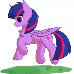 Size: 1024x1024 | Tagged: safe, artist:glazirka, derpibooru import, twilight sparkle, twilight sparkle (alicorn), alicorn, pony, female, floating, grass, mare, raised hoof, simple background, solo, white background