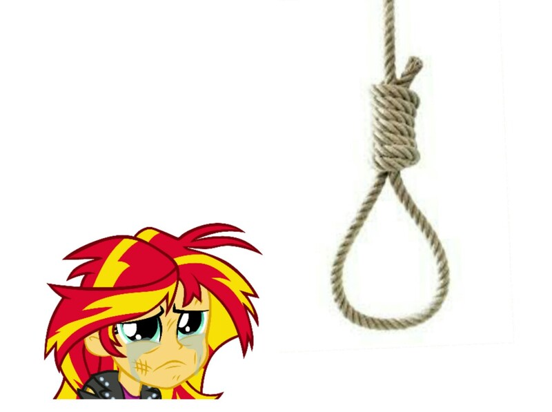 Size: 1275x952 | Tagged: semi-grimdark, artist:sakura saga 🇯🇵, derpibooru import, sunset shimmer, equestria girls, abuse, background pony strikes again, crying, implied hanging, noose, sad, shimmerbuse, suicide, sunsad shimmer, why