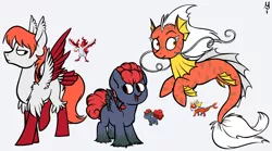 Size: 1400x776 | Tagged: safe, artist:milchik, derpibooru import, ponified, gloom, magikarp, moltres, pony, vaporeon, vulpix, electrode, pokefusion, pokémon