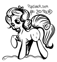 Size: 2651x2882 | Tagged: safe, artist:coco-drillo, derpibooru import, pinkie pie, earth pony, pony, snake, angry, don't tread on me, inktober, monochrome, pinktober, solo, swirly mane, tread