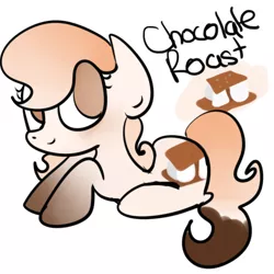 Size: 500x500 | Tagged: safe, artist:wisheslotus, derpibooru import, oc, oc:chocolate roast, unofficial characters only, earth pony, pony, earth pony oc, prone, s'mores, simple background, solo, white background