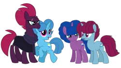 Size: 1920x1080 | Tagged: safe, artist:徐詩珮, derpibooru import, fizzlepop berrytwist, spring rain, tempest shadow, oc, oc:spring grezt, oc:storm lightning, pony, unicorn, alternate universe, broken horn, clothes, cute, family, female, horn, lesbian, magical lesbian spawn, mare, mother and child, mother and daughter, next generation, offspring, parent:spring rain, parent:tempest shadow, parents:springshadow, scarf, shipping, simple background, springbetes, springshadow, tempestbetes, transparent background