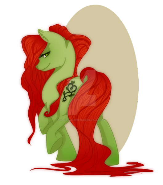 Size: 600x680 | Tagged: safe, artist:wordswhisperer, derpibooru import, ponified, earth pony, pony, poison ivy, poison ivy (dc comics)