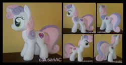 Size: 1808x936 | Tagged: safe, artist:calusariac, derpibooru import, sweetie belle, pony, unicorn, cutie mark, irl, photo, plushie, solo, the cmc's cutie marks