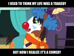 Size: 1280x976 | Tagged: safe, derpibooru import, edit, edited screencap, screencap, trouble shoes, earth pony, pony, appleoosa's most wanted, clown, clown nose, hat, joker (2019), makeup, male, rodeo clown, solo, stallion, the joker