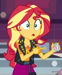 Size: 710x852 | Tagged: safe, derpibooru import, screencap, sunset shimmer, equestria girls, equestria girls series, holidays unwrapped, spoiler:eqg series (season 2), cropped, egg timer, solo