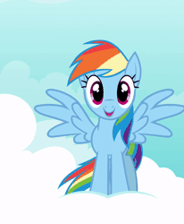 Size: 371x450 | Tagged: safe, artist:tridashie, derpibooru import, rainbow dash, pegasus, pony, pony girl, animated, bobbing, cloud, cropped, cute, dancing, dashabetes, female, gif, i can't believe it's not hasbro studios, looking at you, mare, metronome, perfect loop, show accurate, singing, solo, spread wings, sway, wings