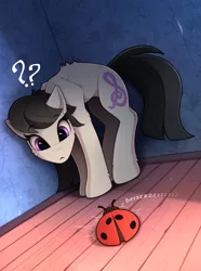 Size: 1620x2175 | Tagged: safe, artist:yakovlev-vad, derpibooru import, octavia melody, earth pony, insect, ladybug, pony, :<, adorable distress, against wall, arched back, back fluff, backwards cutie mark, behaving like a cat, bristling fur, cheek fluff, coccinellidaephobia, confused, cute, ear fluff, fear, female, floppy ears, frown, hoof fluff, leg fluff, looking at something, mare, question mark, scared, shoulder fluff, sketch, solo, tavibetes, tavicat, wide eyes