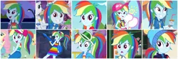 Size: 4096x1373 | Tagged: safe, derpibooru import, editor:princesslunadashmlp, screencap, rainbow dash, blue crushed, equestria girls, equestria girls (movie), equestria girls series, friendship games, holidays unwrapped, i'm on a yacht, legend of everfree, rollercoaster of friendship, sock it to me, spring breakdown, wake up!, spoiler:choose your own ending (season 2), spoiler:eqg series (season 2), spoiler:eqg specials, alternate hairstyle, clothes, collage, cropped, cute, dashabetes, fall formal, geode of super speed, magical geodes, right there in front of me, solo focus, winter outfit