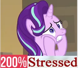 Size: 360x314 | Tagged: safe, derpibooru import, edit, edited screencap, screencap, starlight glimmer, pony, the beginning of the end, 200% mad, caption, cropped, expand dong, exploitable meme, image macro, meme, stressed, text