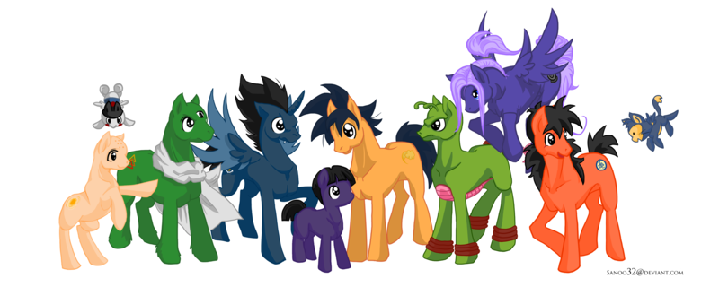 Size: 5000x2000 | Tagged: safe, artist:sanoo32, derpibooru import, ponified, alicorn, earth pony, pegasus, pony, anime, dragon ball z, goku, piccolo (dbz), son gohan, vegeta