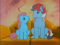 Size: 772x577 | Tagged: baby cuddles, couch, cuddlebetes, cute, derpibooru import, g1, my little pony 'n friends, safe, screencap, sweet stuff, sweet sweet stuff, the revolt of paradise estate