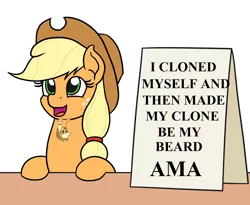 Size: 1100x900 | Tagged: safe, artist:mkogwheel, derpibooru import, edit, applejack, ask me anything, ama, applejack's hat, applejack's sign, beard, clone, cowboy hat, facial hair, hat, meme, sign, text