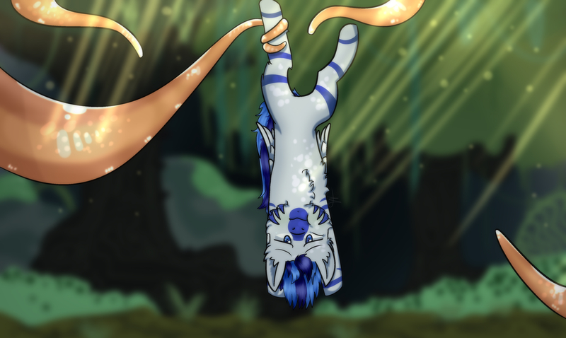 Size: 3600x2150 | Tagged: suggestive, artist:minecomedy, derpibooru import, oc, oc:fifty percent, hybrid, zebra, zebroid, zony, clothes, fluffy, forest, i've seen enough hentai to know where this is going, image, jpeg, solo, tentacles, zony oc