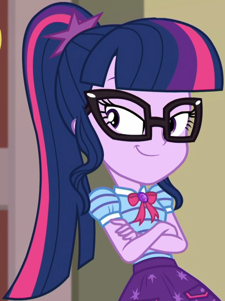 Size: 623x834 | Tagged: safe, derpibooru import, screencap, sci-twi, twilight sparkle, equestria girls, equestria girls series, holidays unwrapped, spoiler:eqg series (season 2), bowtie, clothes, cropped, crossed arms, female, geode of telekinesis, glasses, hairclip, lidded eyes, magical geodes, pocket, ponytail, shirt, short sleeves, skirt, smiling, smug, smuglight sparkle