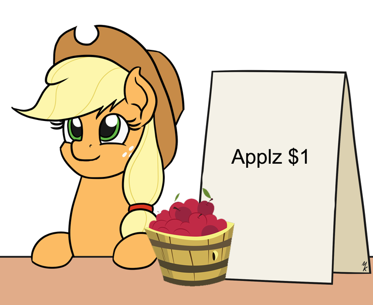 Size: 1100x900 | Tagged: apple, applejack, applejack's sign, derpibooru import, edit, food, safe